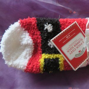Holiday Time santa christmas ankle socks cozy slippers red and black size 4-10
